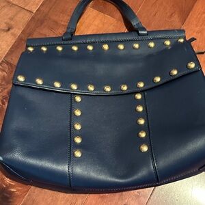 Elegant Navy Blue Tory Burch Studded Handbag